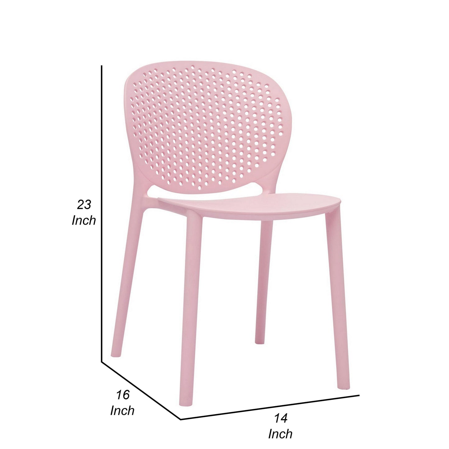 Gyna 14 Inch Kids Side Chair, Round Dotted Backrest, Set of 4, Armless, Pink