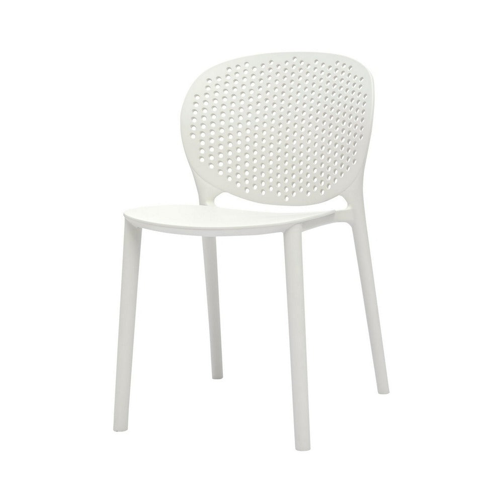 Gyna 14 Inch Kids Side Chairs, Set of 4, Round Dotted Backrest, Armless, White