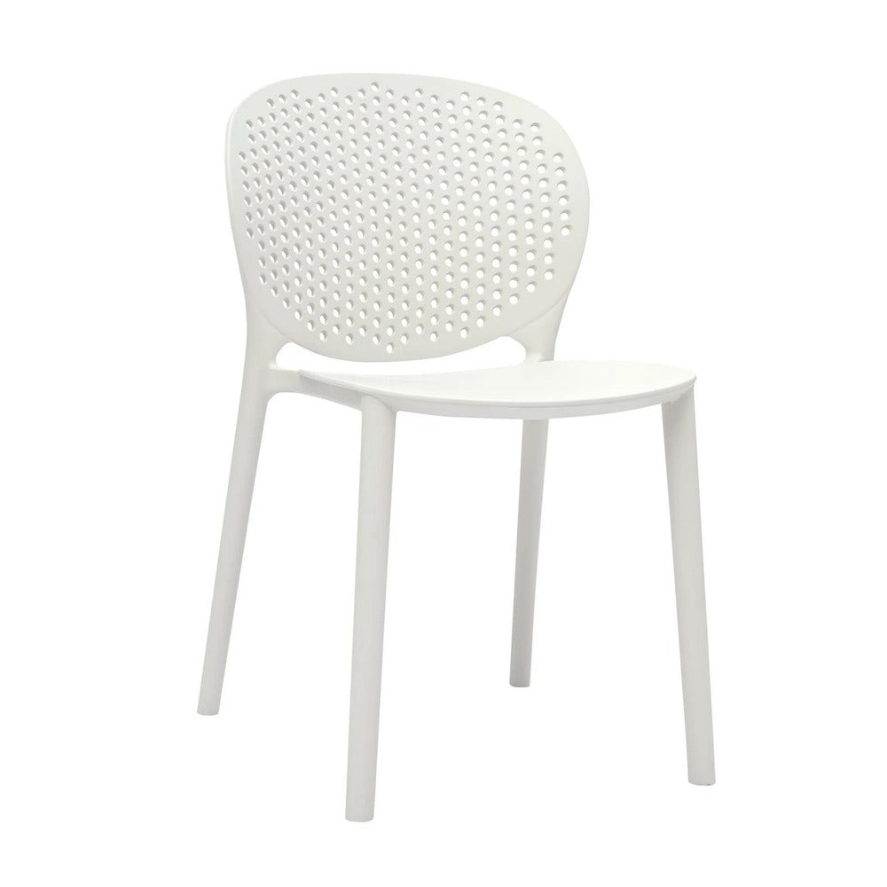 Gyna 14 Inch Kids Side Chairs, Set of 4, Round Dotted Backrest, Armless, White