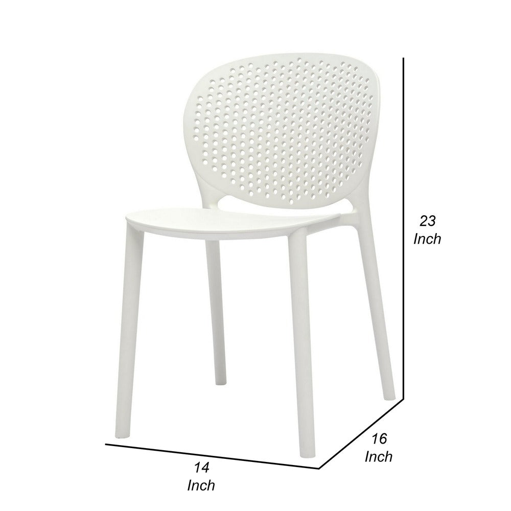Gyna 14 Inch Kids Side Chairs, Set of 4, Round Dotted Backrest, Armless, White