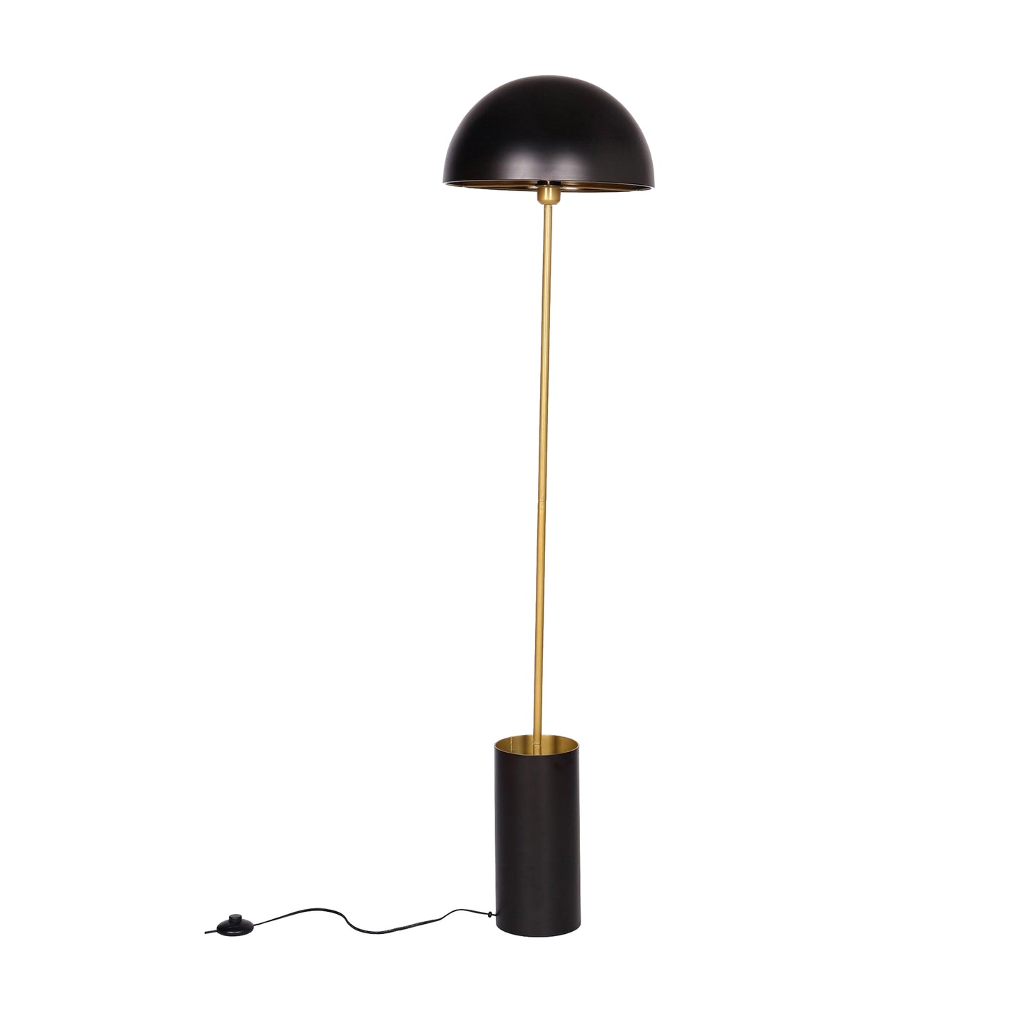 62 Inch Floor Lamp, Umbrella Dome Style Shade, Round Black Base, Gold Metal