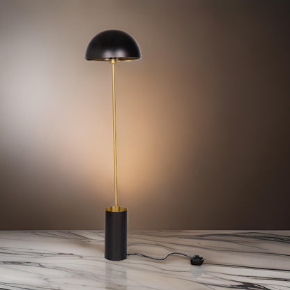 62 Inch Floor Lamp, Umbrella Dome Style Shade, Round Black Base, Gold Metal