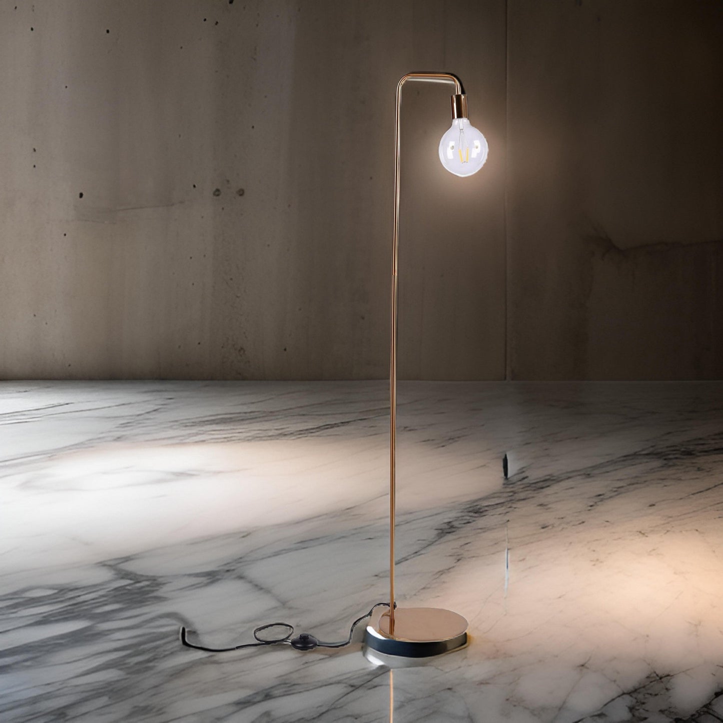 59 Inch Floor Lamp, Downlight Spherical Glass Light, Round Base, Brass