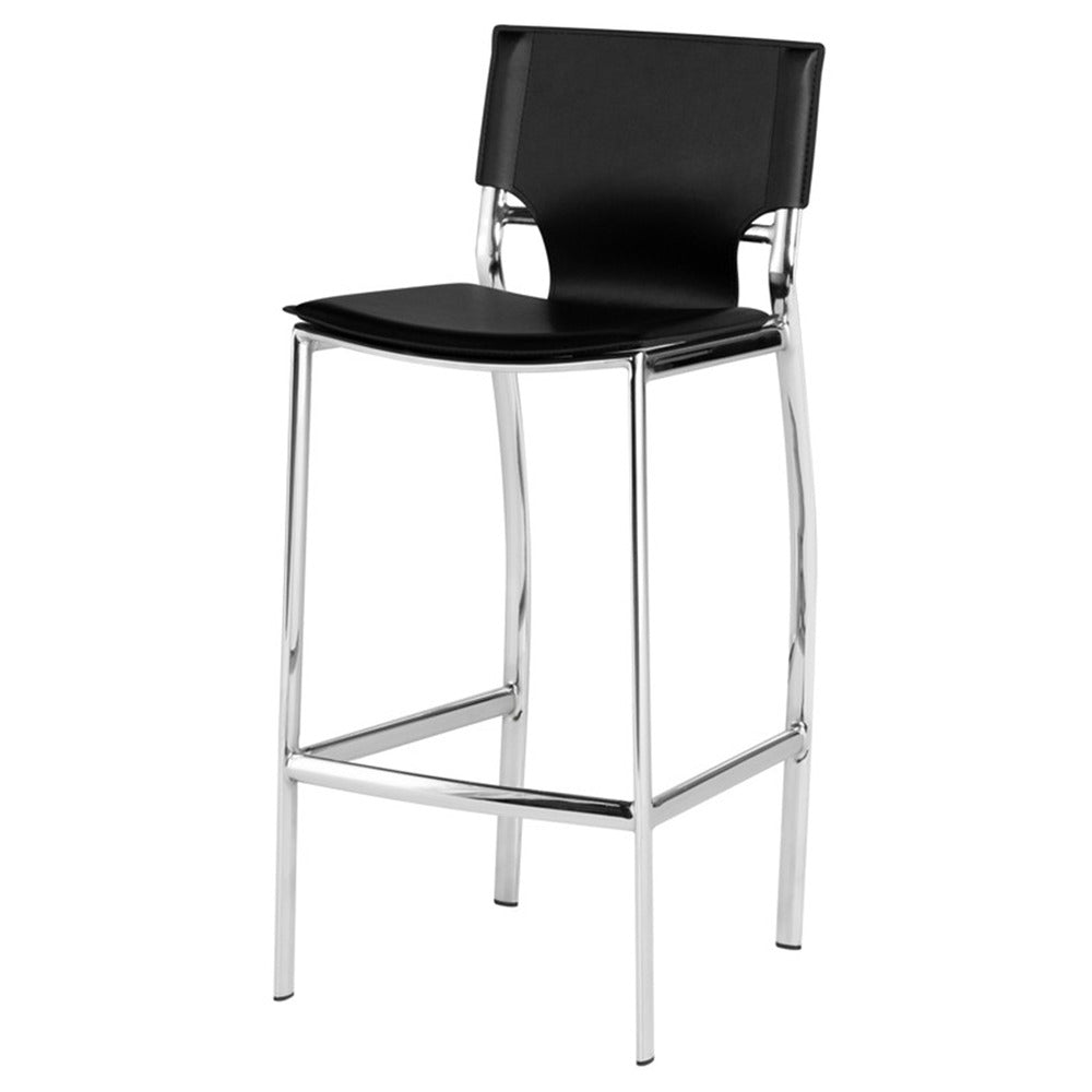 Jan 25 Inch Counter Height Chairs, Set of 2, Gray Faux Leather, Chrome Metal Legs