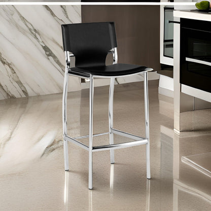 Jan 25 Inch Counter Height Chairs, Set of 2, Gray Faux Leather, Chrome Metal Legs