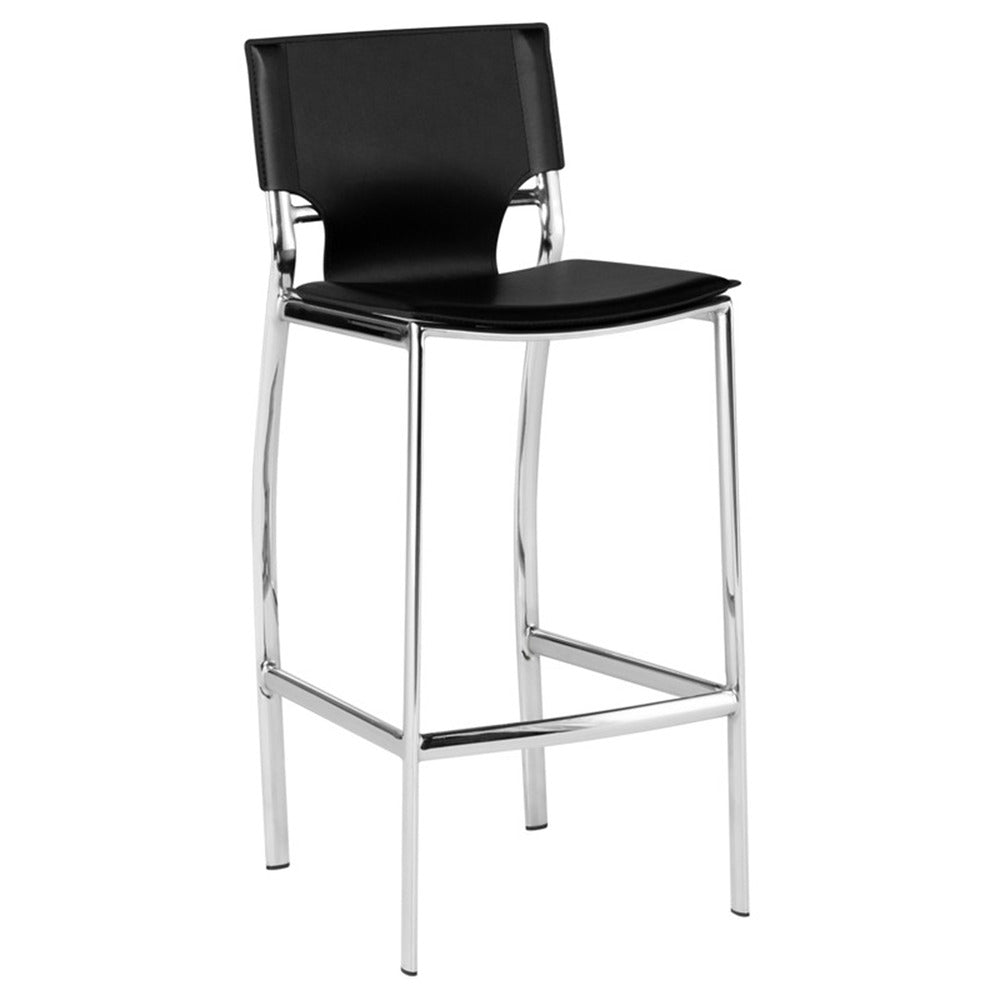 Jan 25 Inch Counter Height Chairs, Set of 2, Gray Faux Leather, Chrome Metal Legs