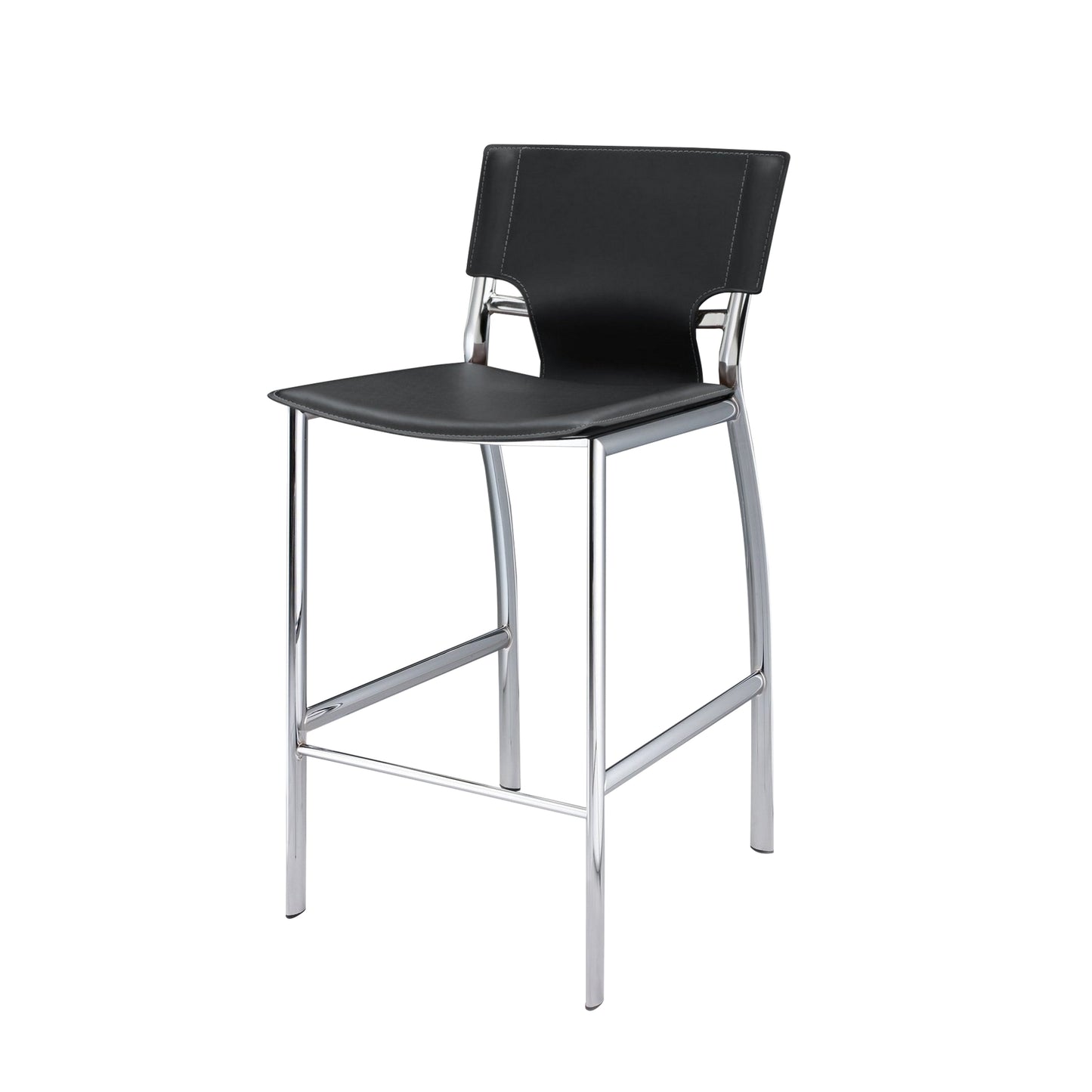 Jan 29 Inch Barstool Chair, Cushioned, Set of 2, Gray Faux Leather, Chrome Metal