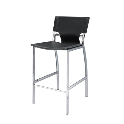 Jan 29 Inch Barstool Chair, Cushioned, Set of 2, Gray Faux Leather, Chrome Metal