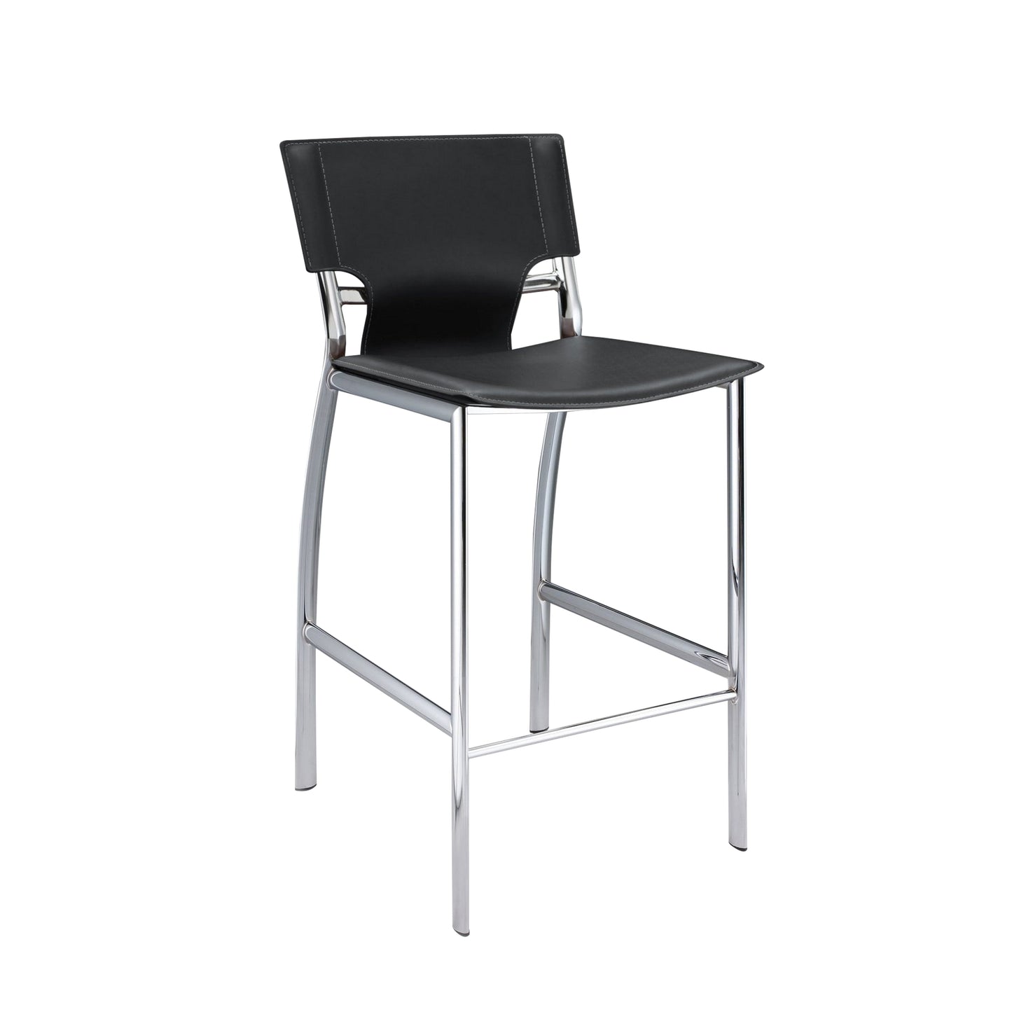 Jan 29 Inch Barstool Chair, Cushioned, Set of 2, Gray Faux Leather, Chrome Metal