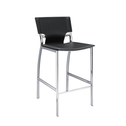 Jan 29 Inch Barstool Chair, Cushioned, Set of 2, Gray Faux Leather, Chrome Metal