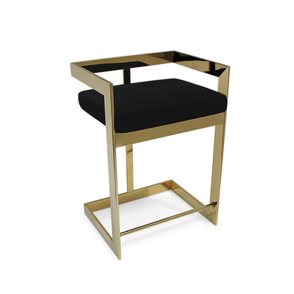 Gei 30 Inch Barstool Chair, Cantilever Base, Black Velvet Padded Seat, Gold