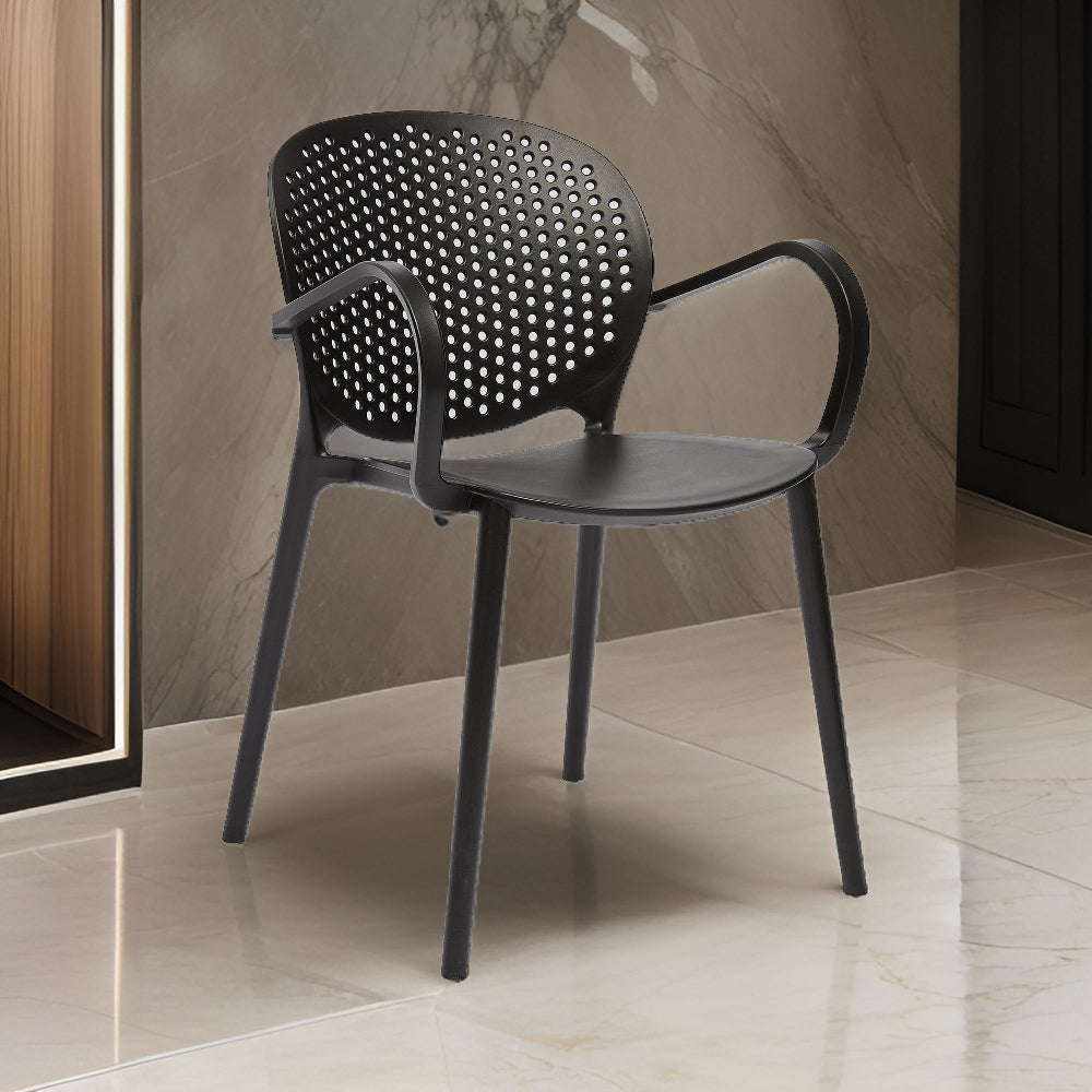 Feni 22 Inch Side Dining Armchair Set of 4, Indoor Outdoor, Gray Finish