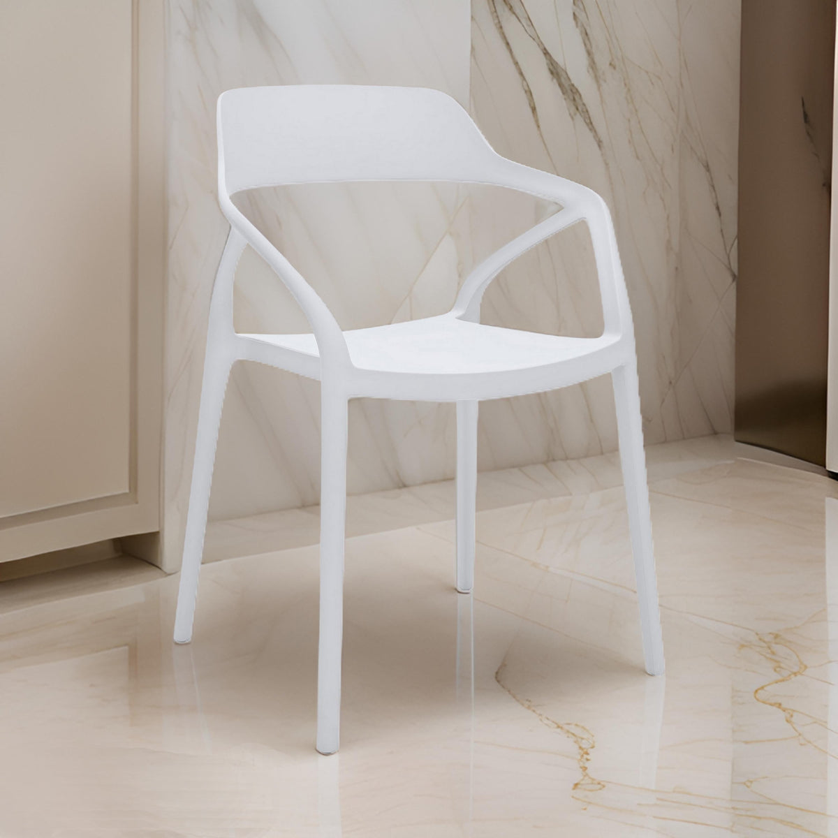 Geni 23 Inch Side Dining Chair Set of 4, Indoor Outdoor, White Finish