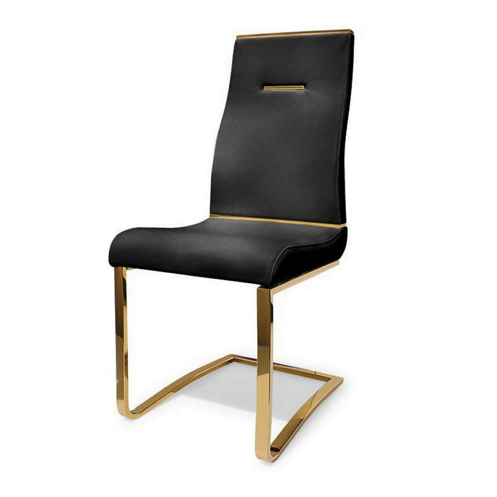 Gyn 17 Inch Dining Chair Set of 2, Cantilever Base, Black Gold Faux Leather