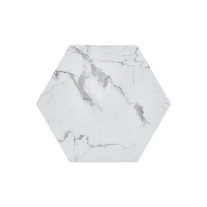 Hexi 35 Inch Coffee Table, Hexagonal, White Marble Design, Gold Base