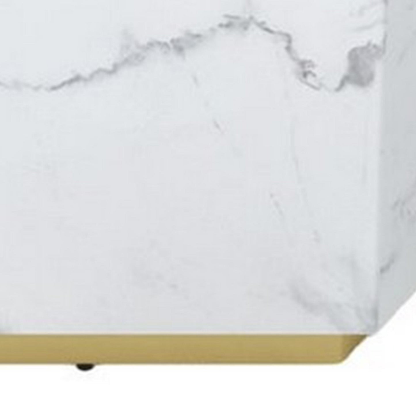 Hexi 35 Inch Coffee Table, Hexagonal, White Marble Design, Gold Base