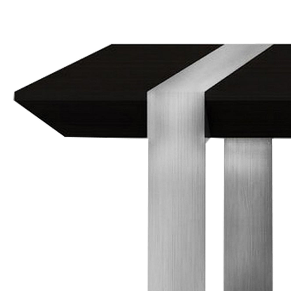 Hexy 48 Inch Coffee Table, Rectangular, Wenge Brown Wood Finish, Chrome