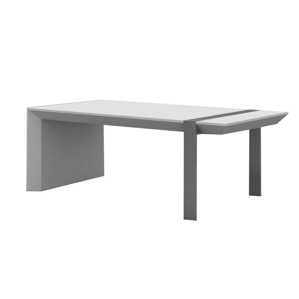 Hexy 48 Inch Coffee Table, Rectangular, White Wood Finish, Chrome Steel