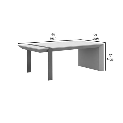 Hexy 48 Inch Coffee Table, Rectangular, White Wood Finish, Chrome Steel