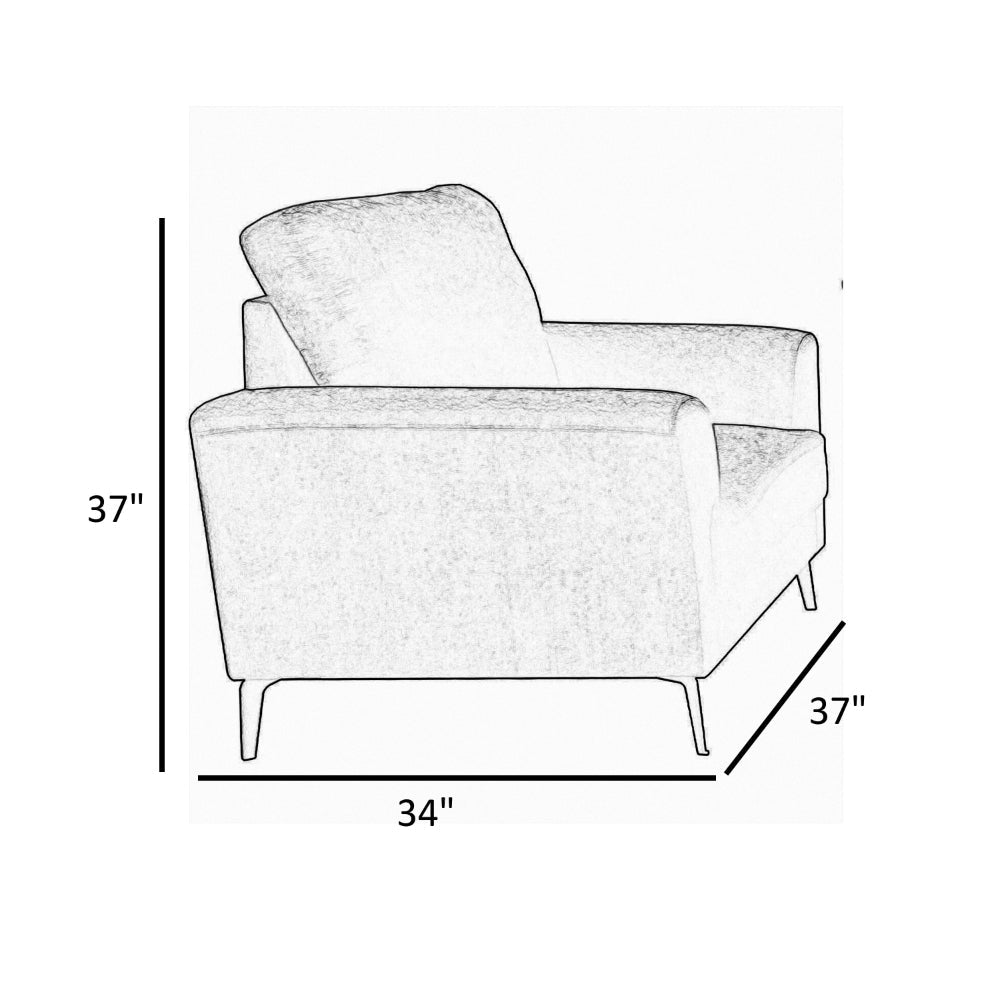 Jake 37 Inch Accent Sofa Armchair, Gray Chenille Foam Cushions, Metal Legs