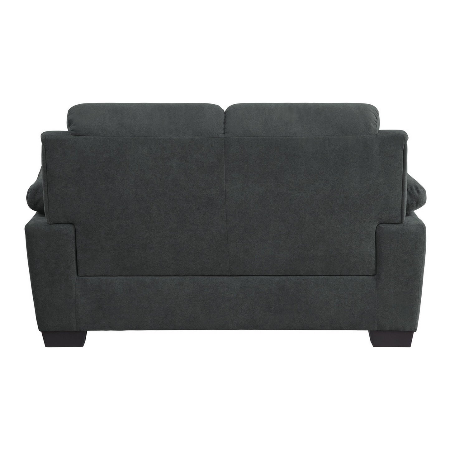 Hugh 58 Inch Loveseat, Dark Gray Polyester, Foam Cushioned, Solid Wood