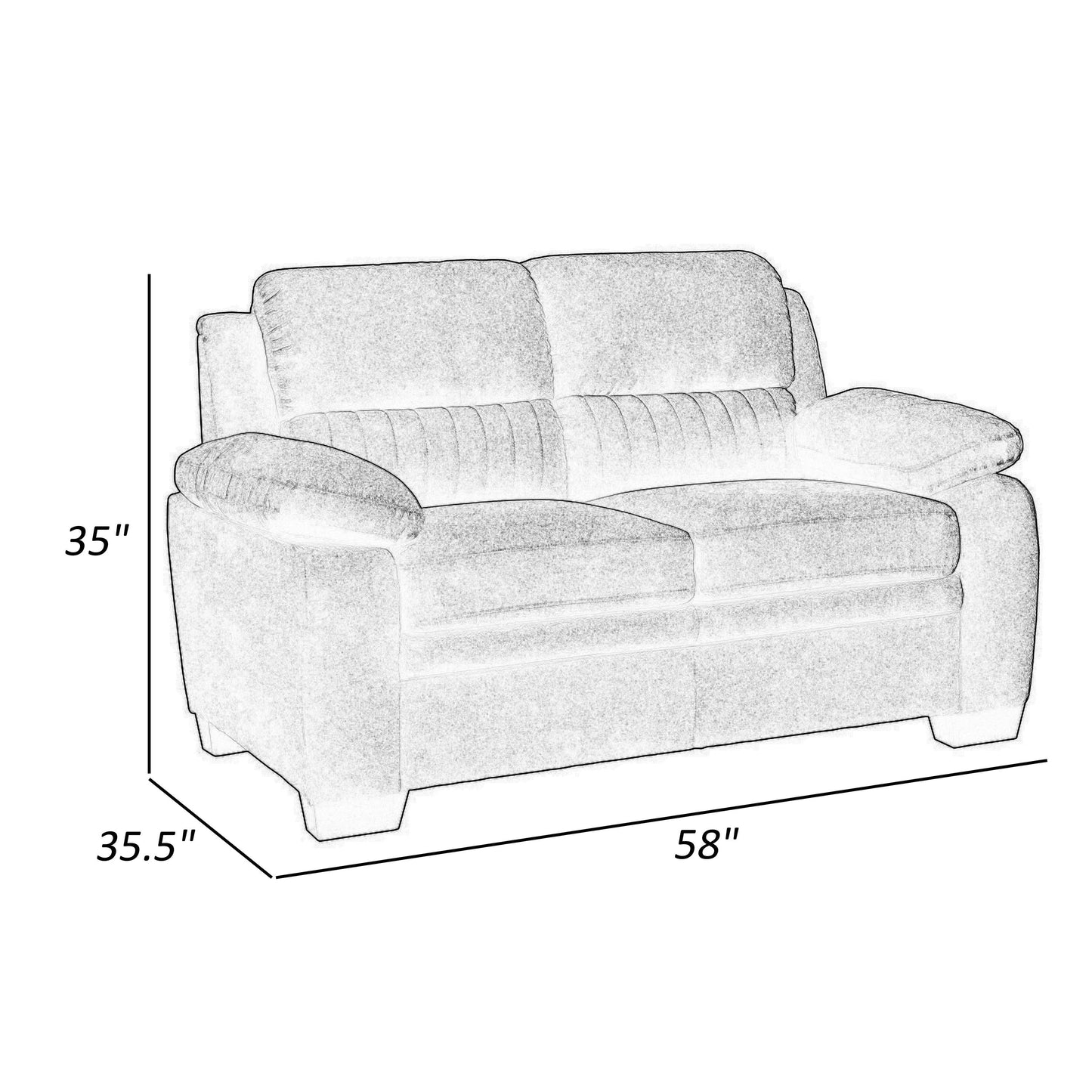Hugh 58 Inch Loveseat, Dark Gray Polyester, Foam Cushioned, Solid Wood