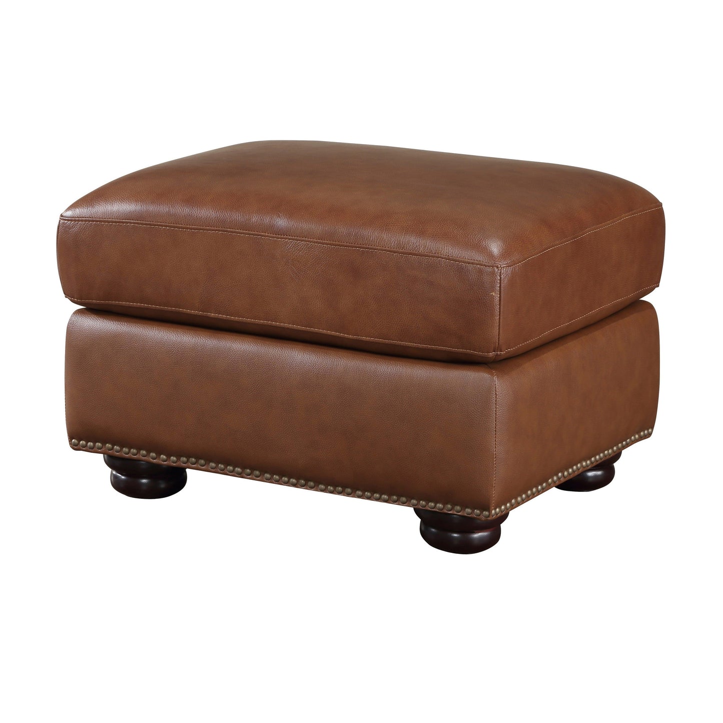 Boro 28 Inch Ottoman, Rich Brown Top Grain and Faux Leather, Solid Wood