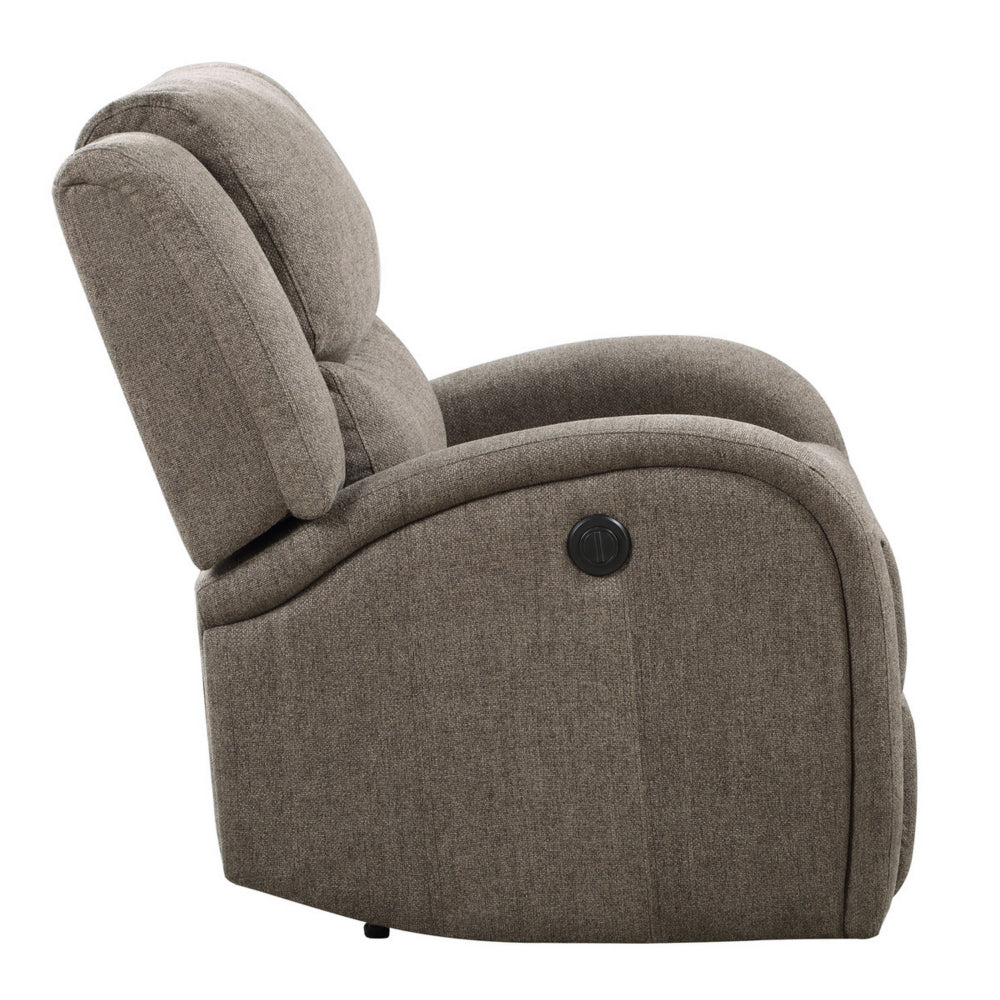 Karena 38 Inch Power Reclining Accent Chair, Brown Chenille, Solid Wood