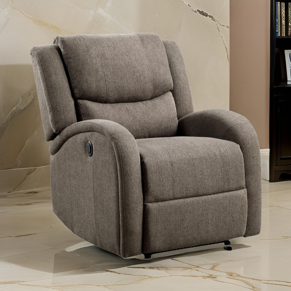 Karena 38 Inch Power Reclining Accent Chair, Brown Chenille, Solid Wood