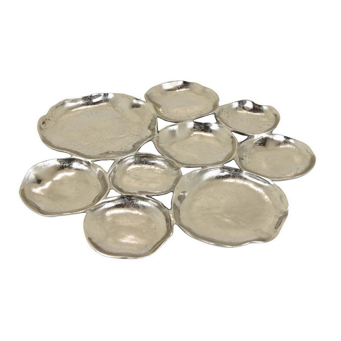 Jiva 9 Piece Decorative Bowl Set, Irregular Shaped Design, Silver Metal