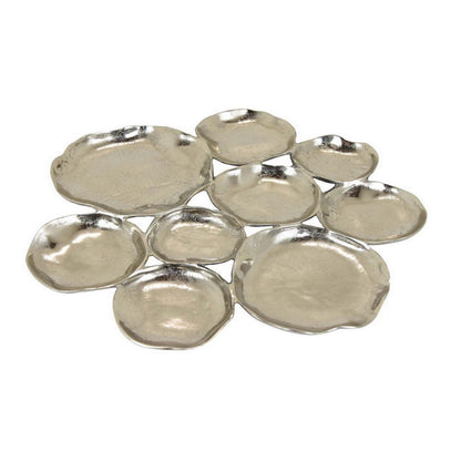 Jiva 9 Piece Decorative Bowl Set, Irregular Shaped Design, Silver Metal