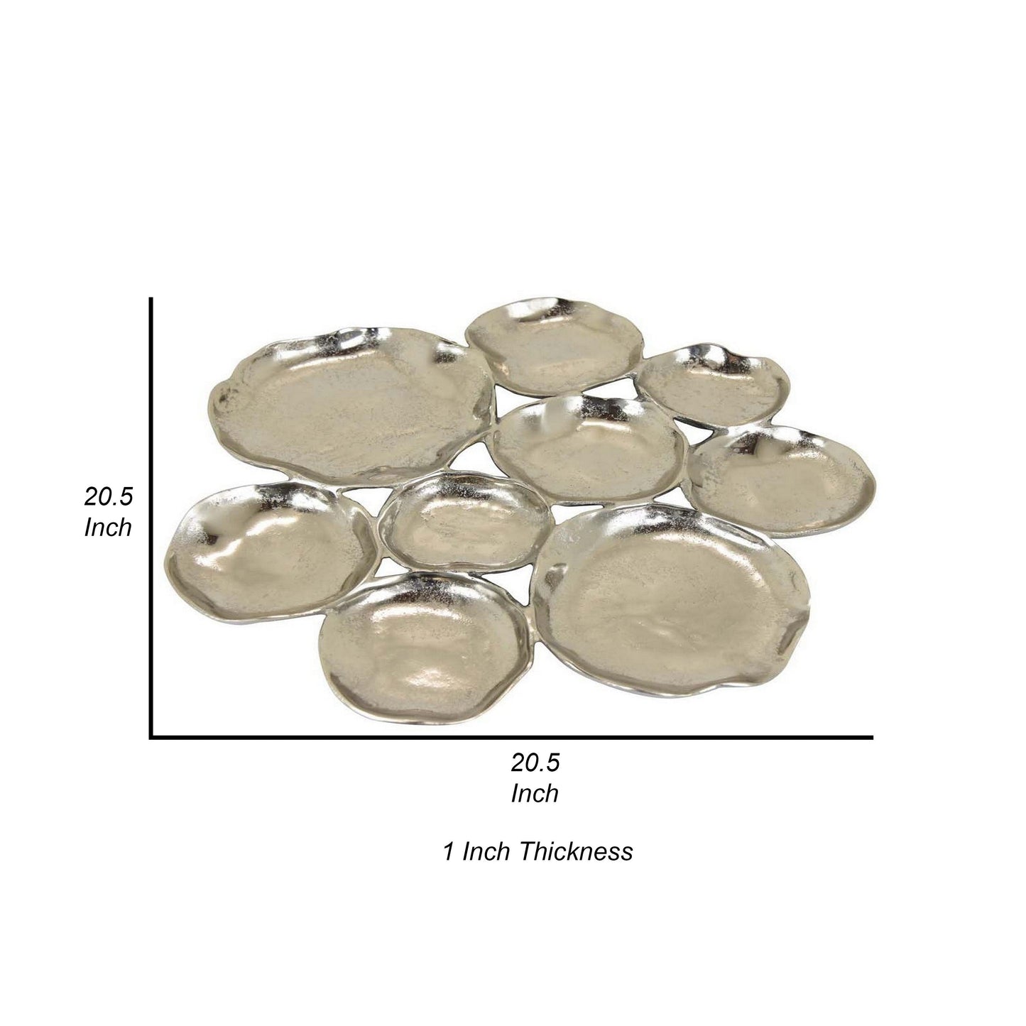 Jiva 9 Piece Decorative Bowl Set, Irregular Shaped Design, Silver Metal