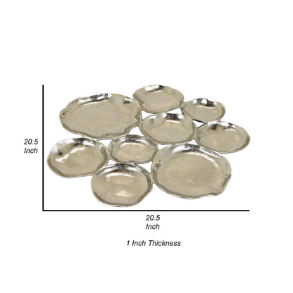 Jiva 9 Piece Decorative Bowl Set, Irregular Shaped Design, Silver Metal