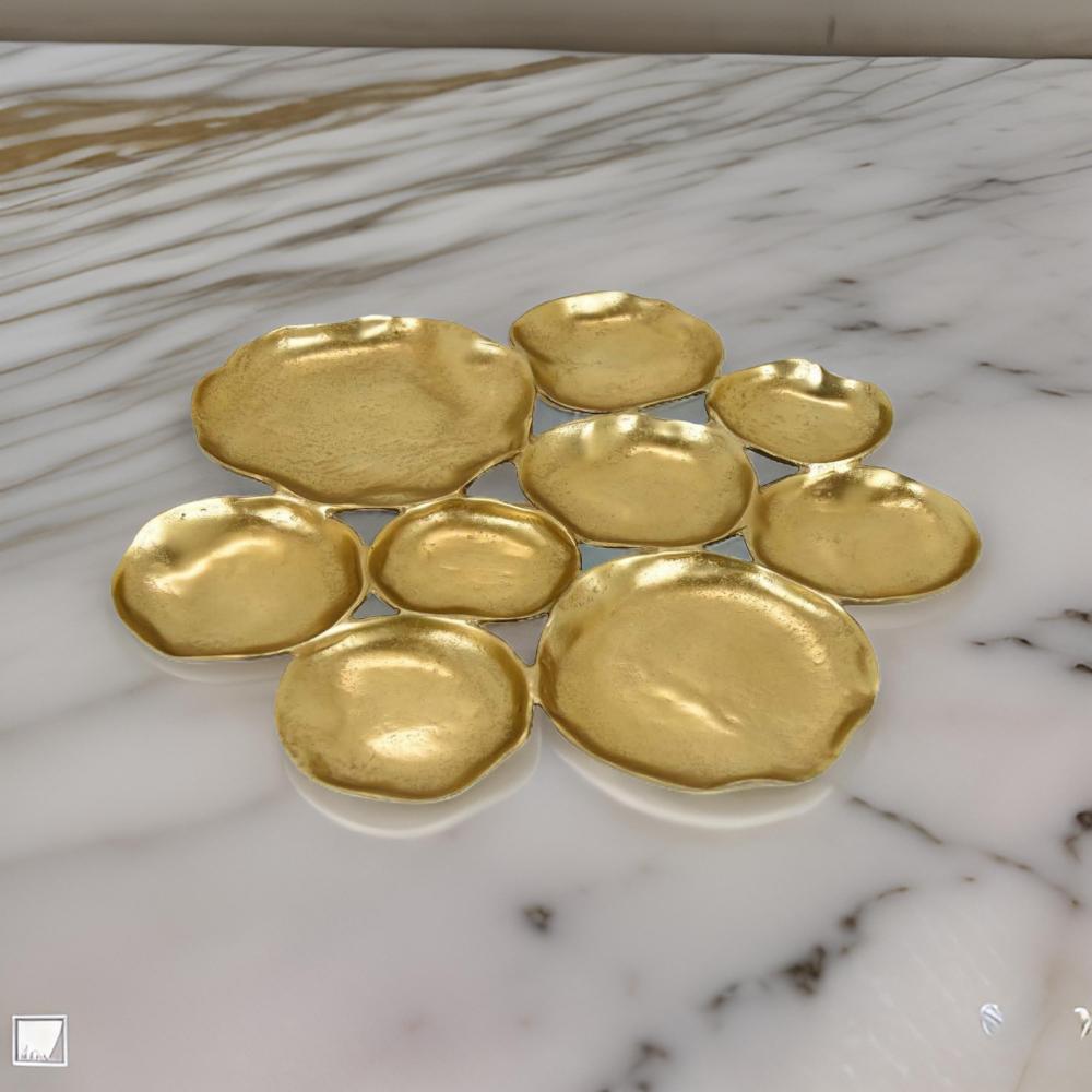 Jiva 9 Piece Decorative Bowl Set, Irregular Shaped Design, Gold Metal