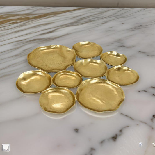 Jiva 9 Piece Decorative Bowl Set, Irregular Shaped Design, Gold Metal
