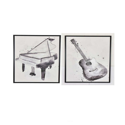 30 x 40 Framed Wall Art Painting Set of 2, Guitar and Piano, Black, White