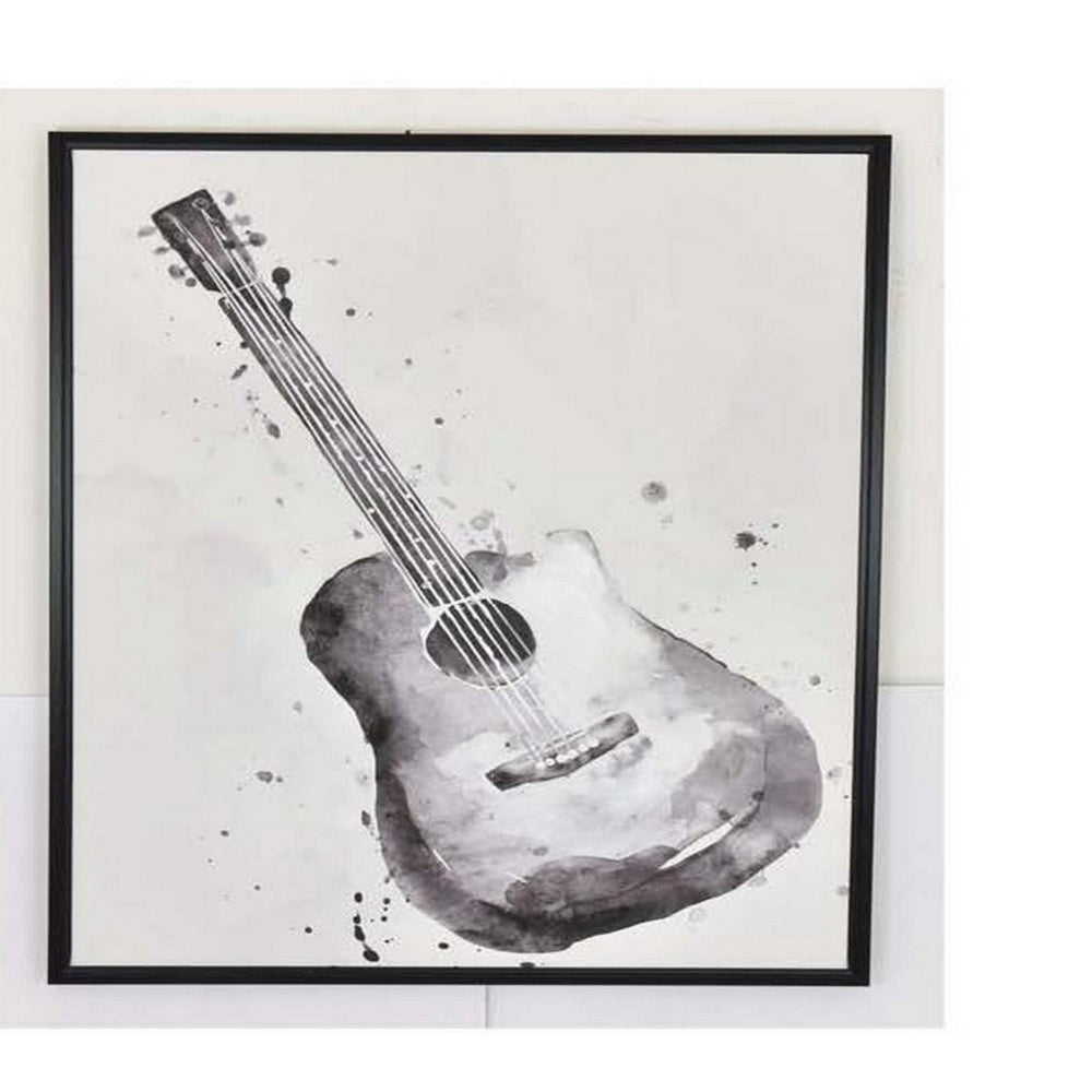 30 x 40 Framed Wall Art Painting, Guitar and Piano, Black, White