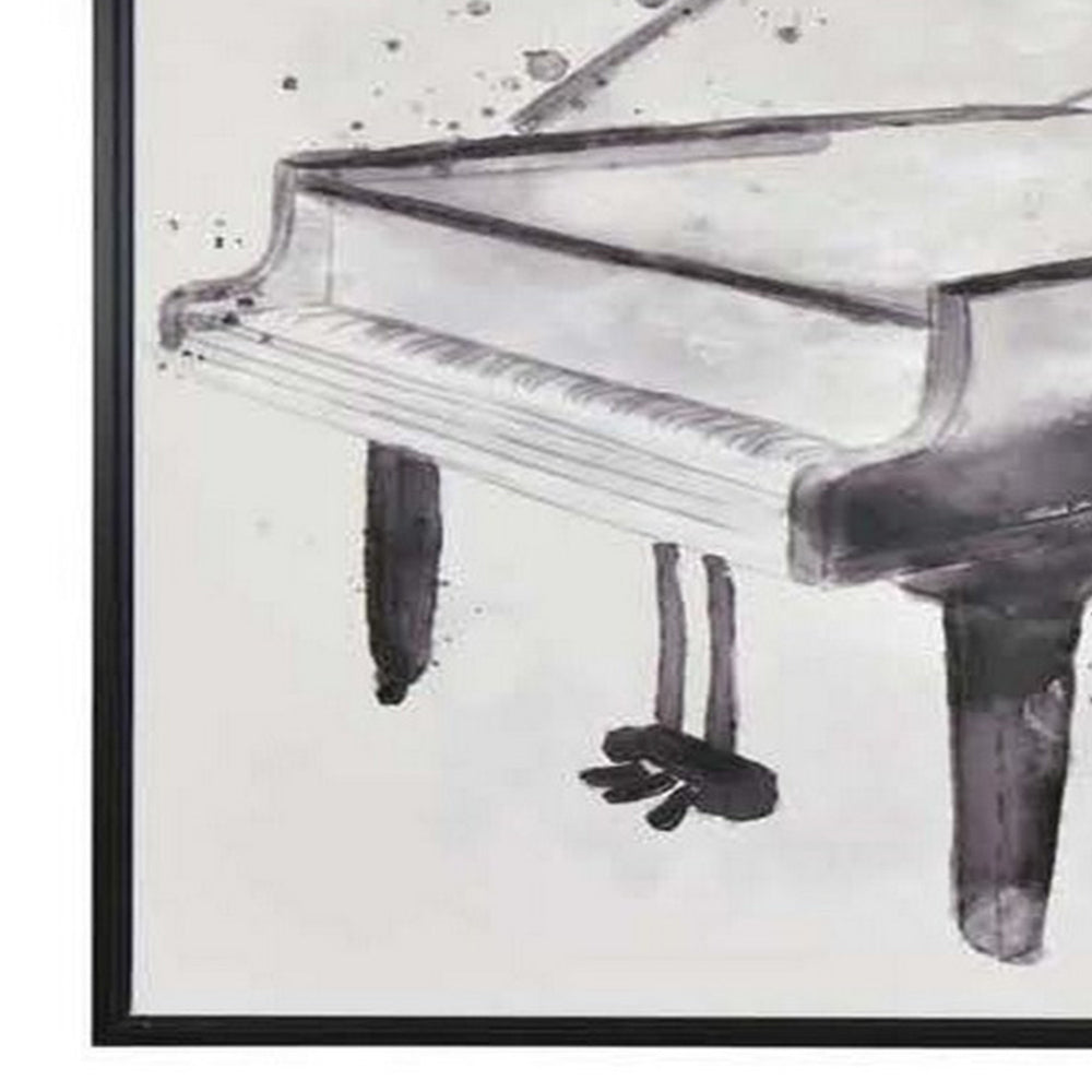 30 x 40 Framed Wall Art Painting, Guitar and Piano, Black, White