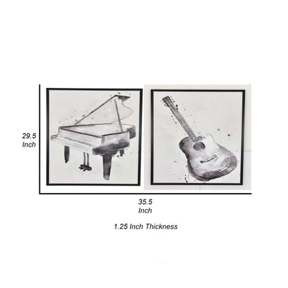 30 x 40 Framed Wall Art Painting, Guitar and Piano, Black, White