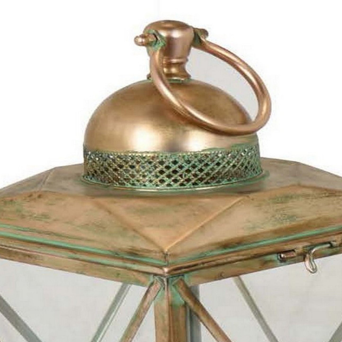 20 Inch Decorative Lantern Set of 2, Glass Panel, Cross Metal Frame, Gold