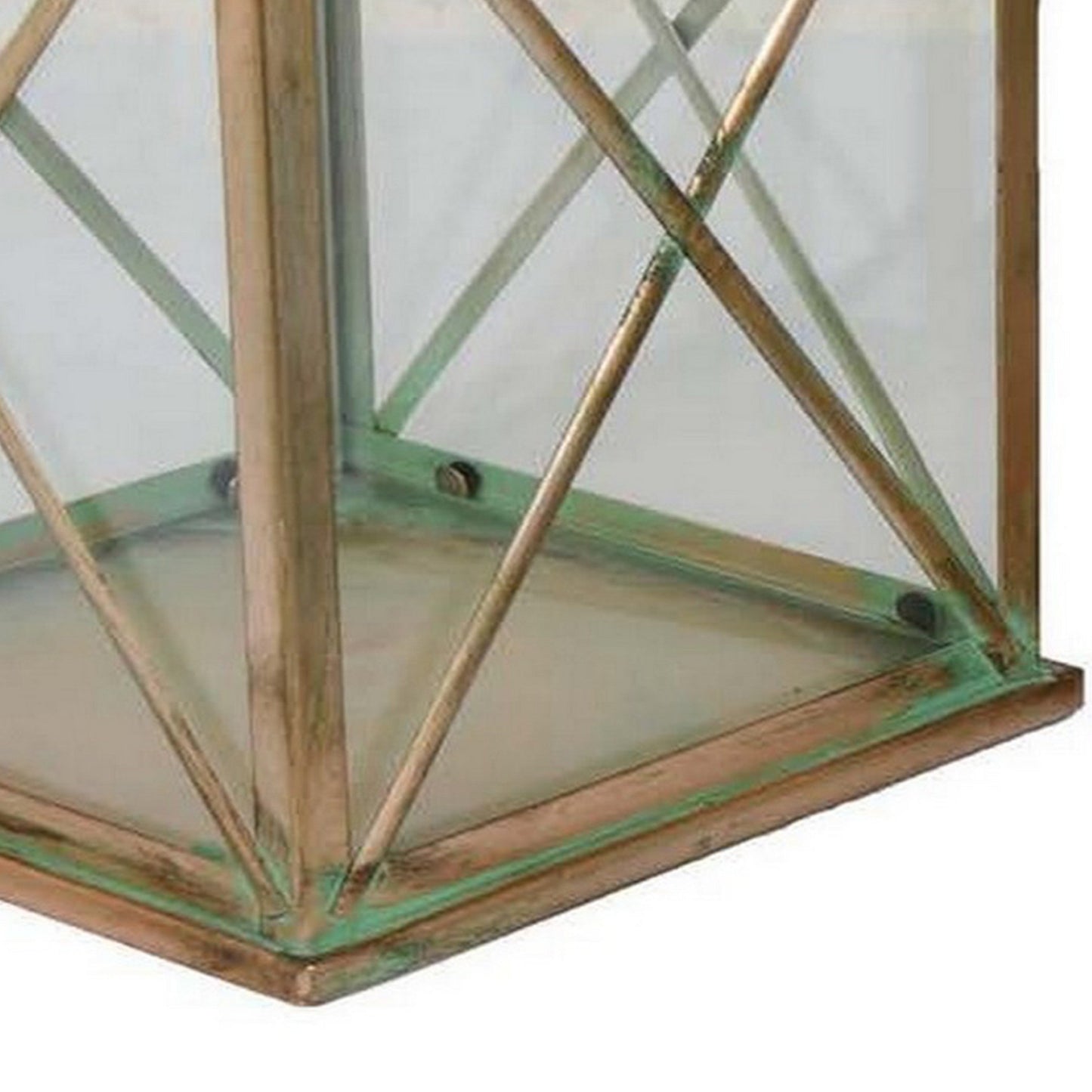 20 Inch Decorative Lantern Set of 2, Glass Panel, Cross Metal Frame, Gold