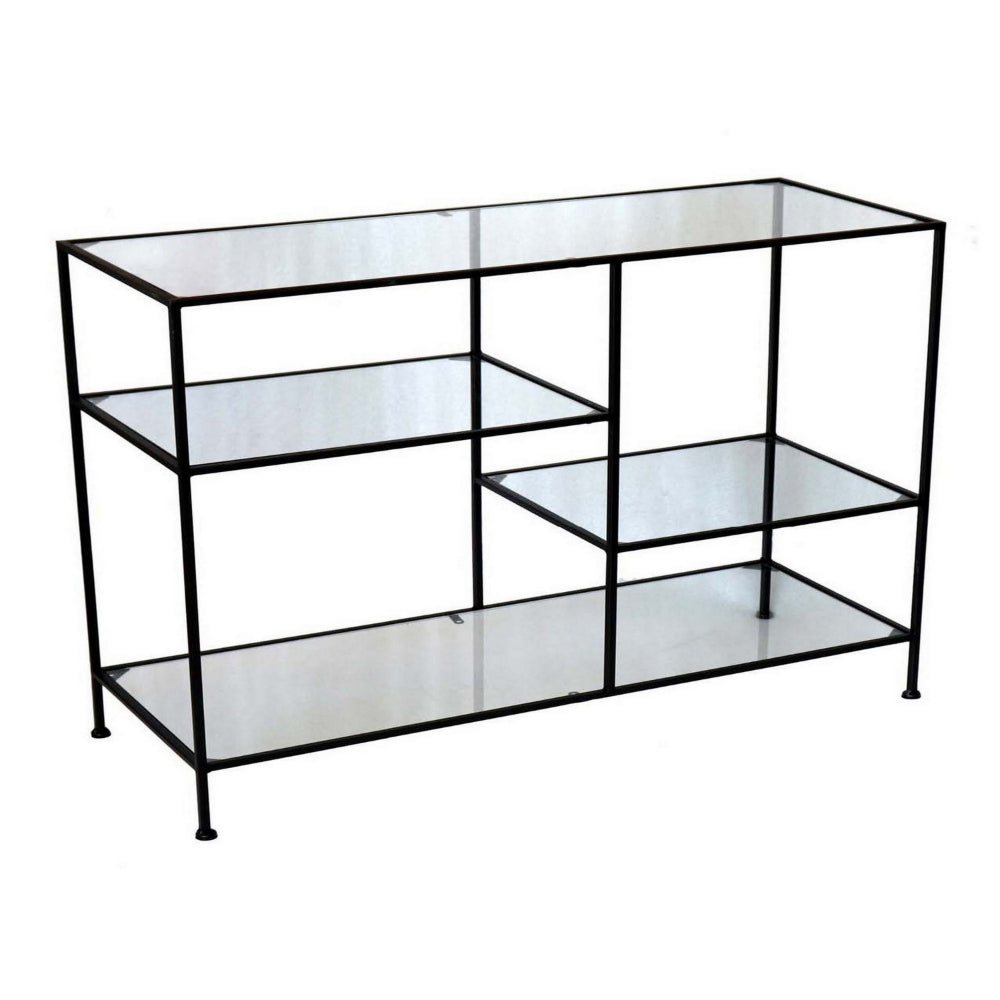 35 Inch Plant Stand Console Table, 4 Shelves, Rectangular top, Black Metal