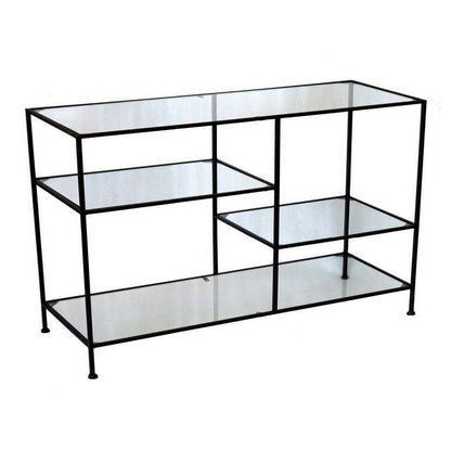 35 Inch Plant Stand Console Table, 4 Shelves, Rectangular top, Black Metal