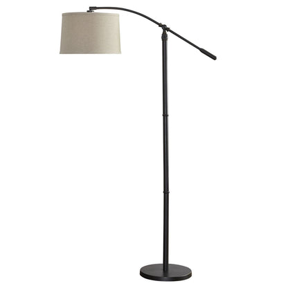 70 Inch Arc Floor Lamp, Beige Shade, Adjustable Arm and Height, Dark Bronze
