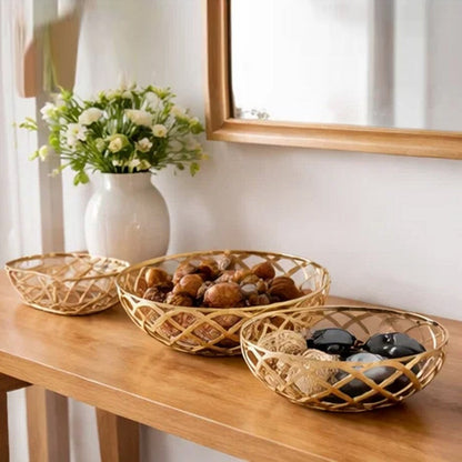 Lyna 18 Inch Modern Decorative Metal Basket Set of 3, Gold Color