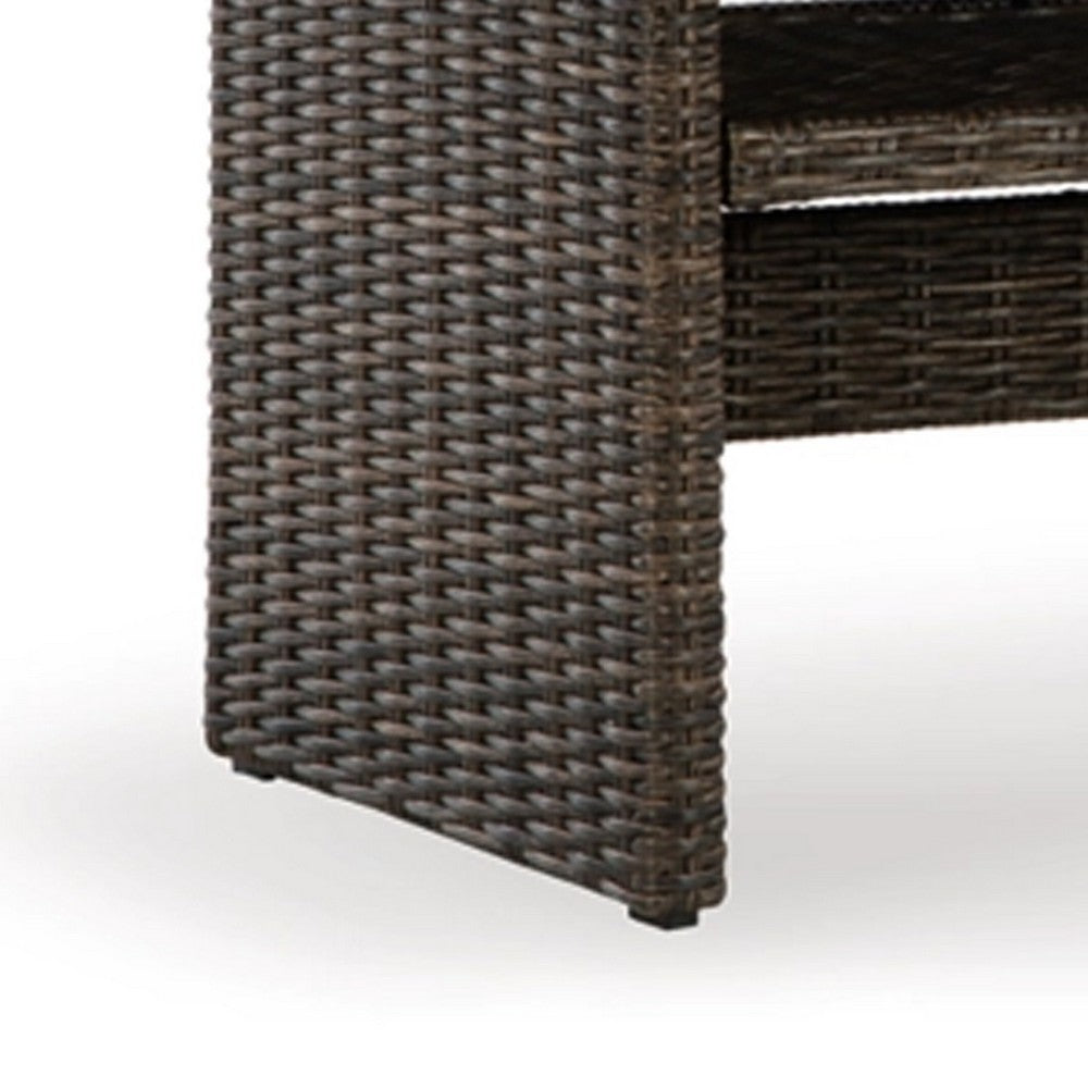 Soha 59 Inch Outdoor Multi Use Dining Table, Resin Wicker with Shelf, Brown