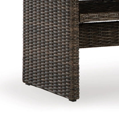 Soha 59 Inch Outdoor Multi Use Dining Table, Resin Wicker with Shelf, Brown