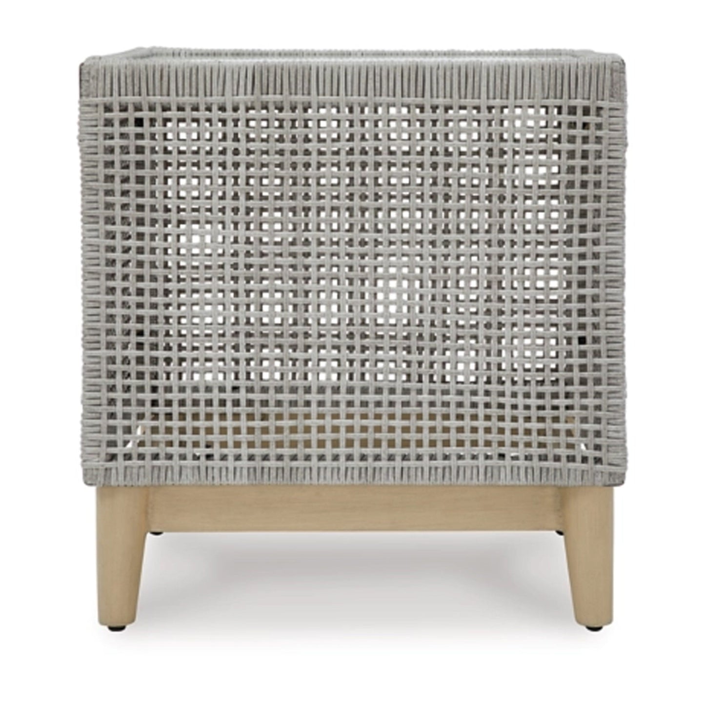 Yami 23 Inch Outdoor Side End Table, Resin Wicker, Tempered Glass Top, Gray