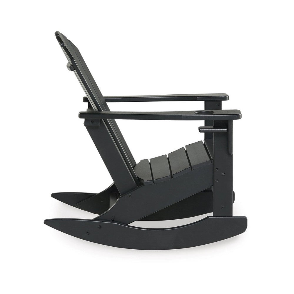 Sami 35 Inch Outdoor Rocking Chair, Slatted Design, Modern Black Finish