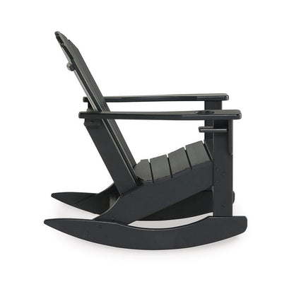 Sami 35 Inch Outdoor Rocking Chair, Slatted Design, Modern Black Finish